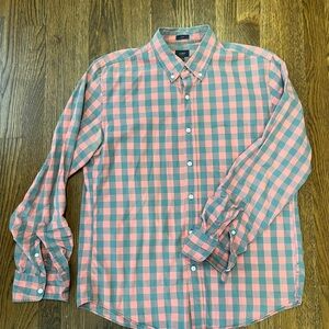 J. Crew pink & grey slim fit checked button down - men’s large